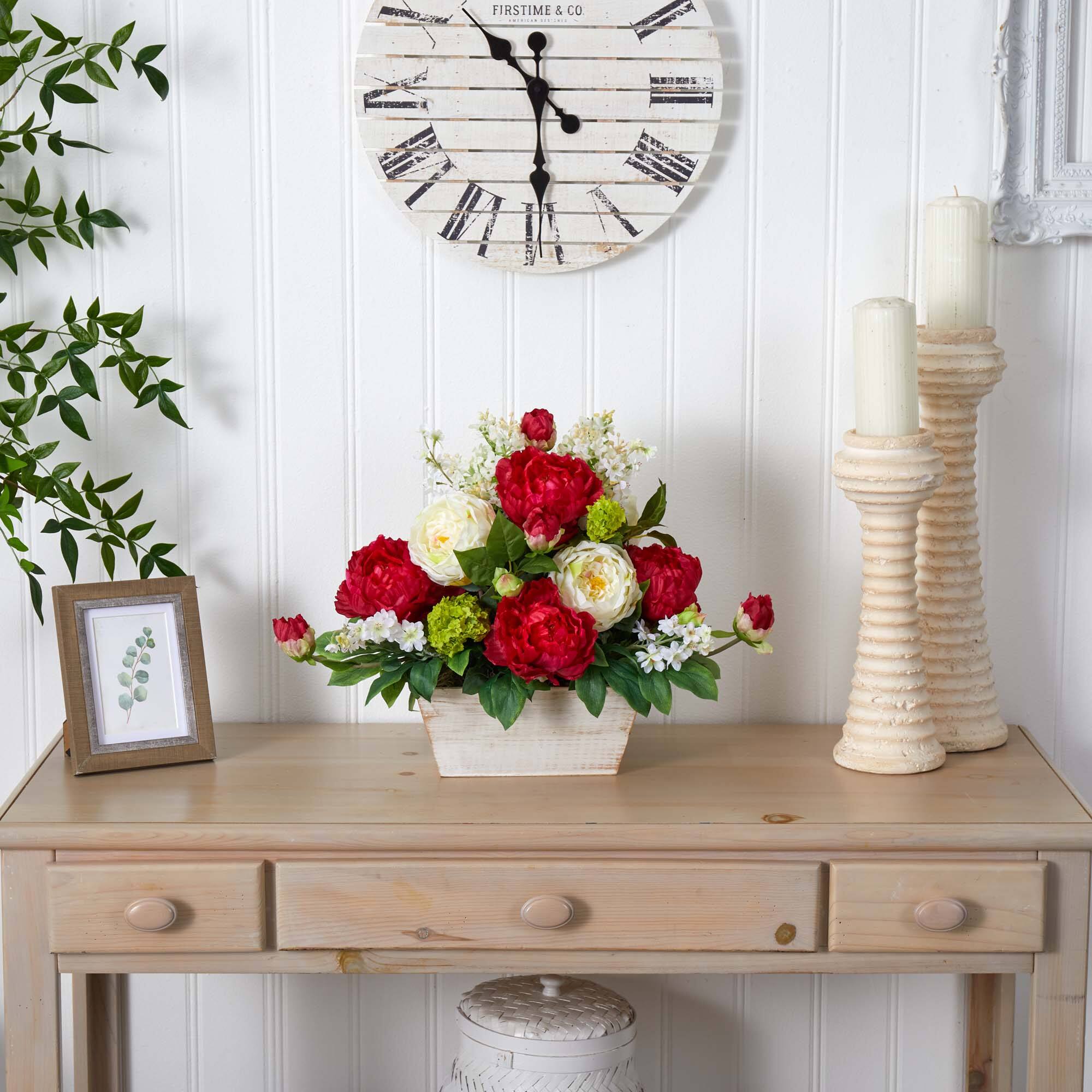 17" Mixed Floral Arrangement in White Wash Planter